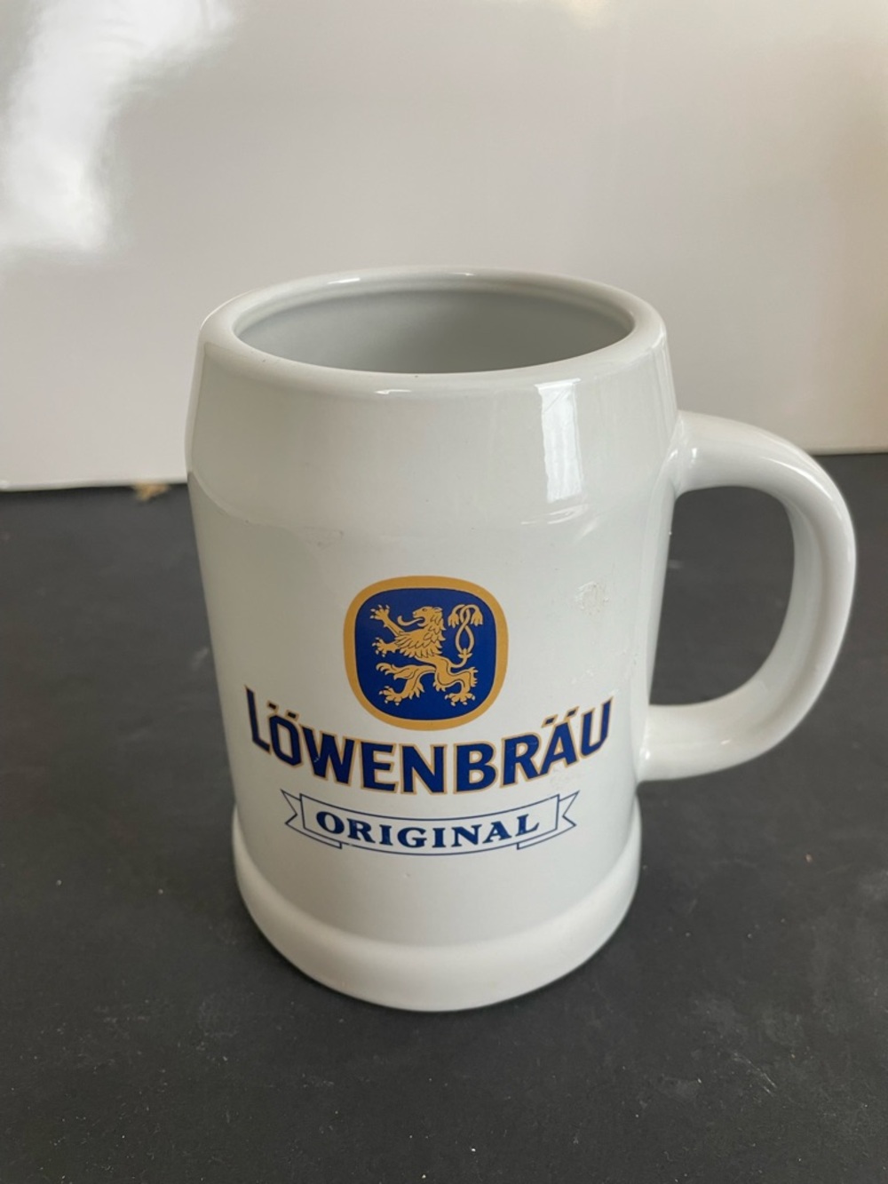 White Ceramic Lowenbrau Beer Stein Mug